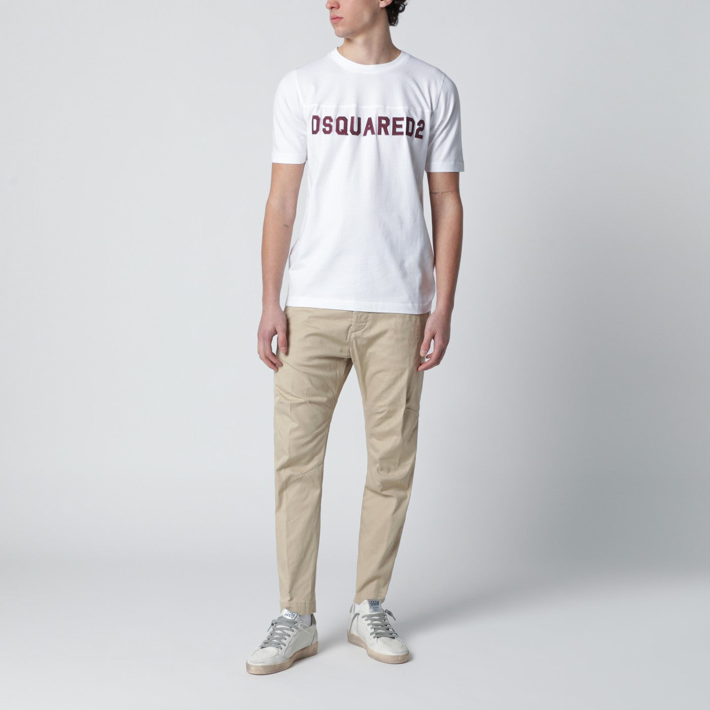 Pantalon beige en coton mélangé