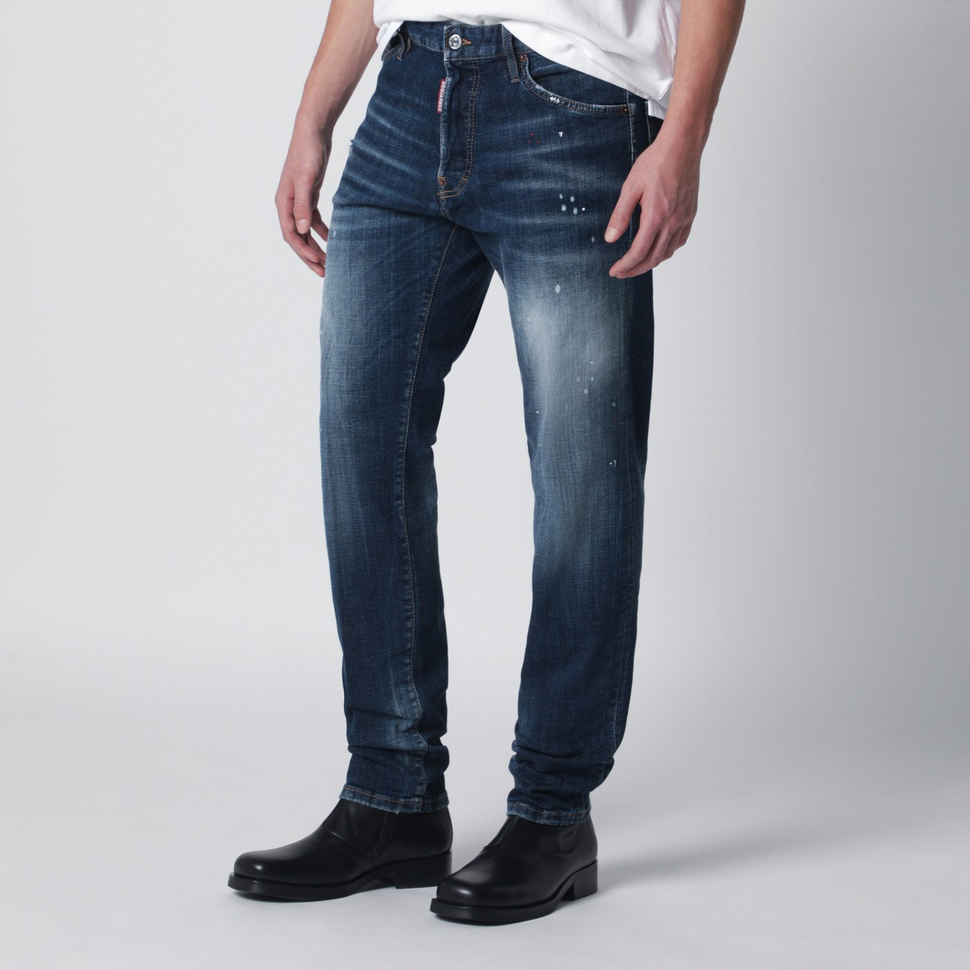 Washed blue Teddy jeans with paint splatters