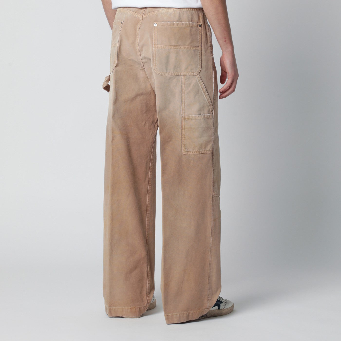 Vintage-effect beige baggy carpenter jeans