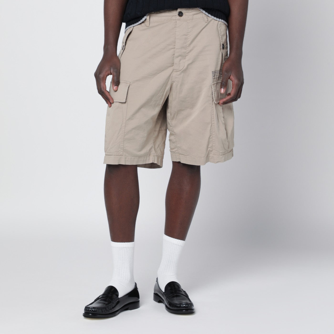 Beige cotton-blend cargo bermuda shorts