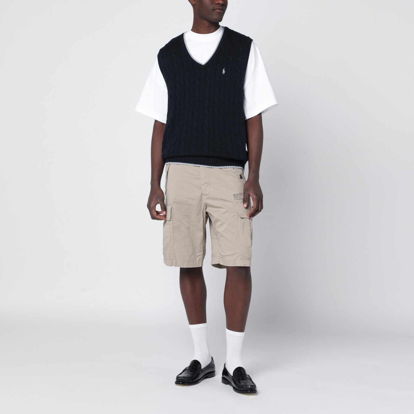 Beige cotton-blend cargo bermuda shorts