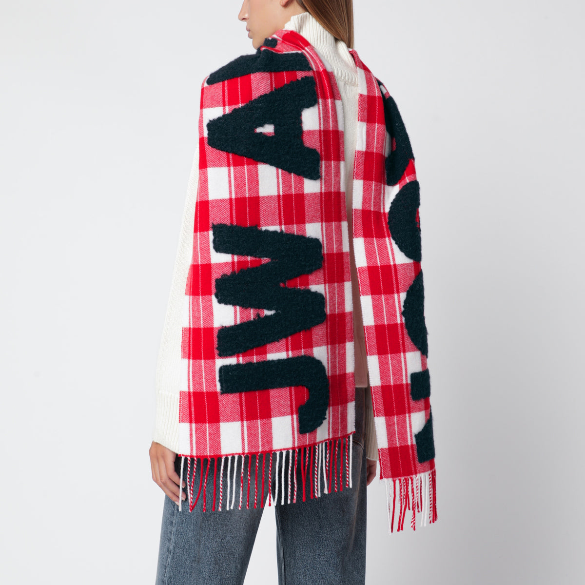 Sciarpa motivo tartan in misto lana con maxi logo