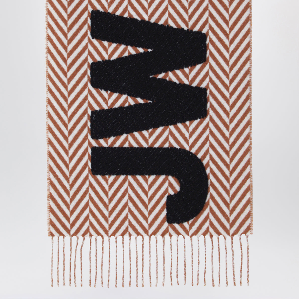 Écharpe motif chevron en mélange de laine avec maxi logo
