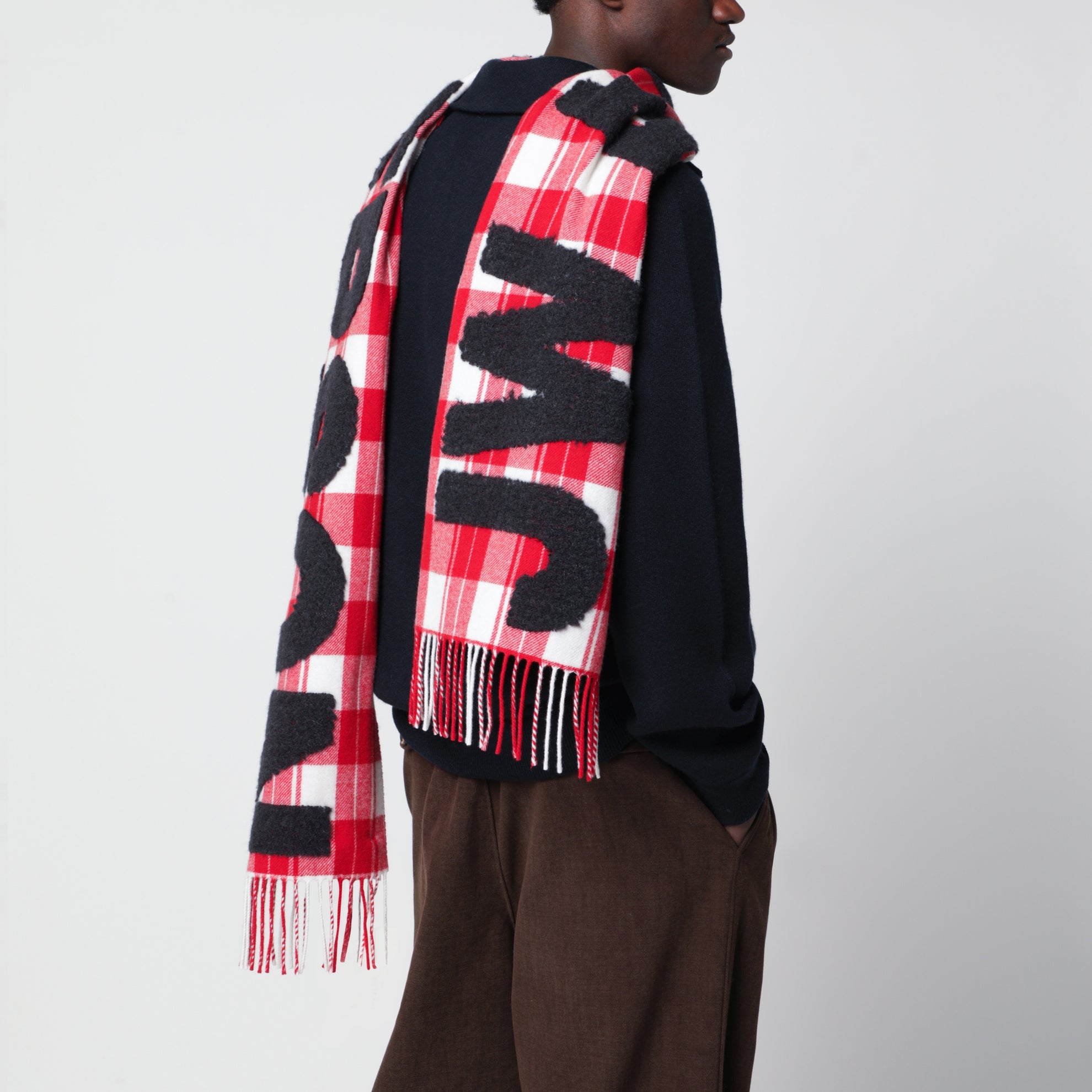 Écharpe motif tartan en mélange de laine avec maxi logo