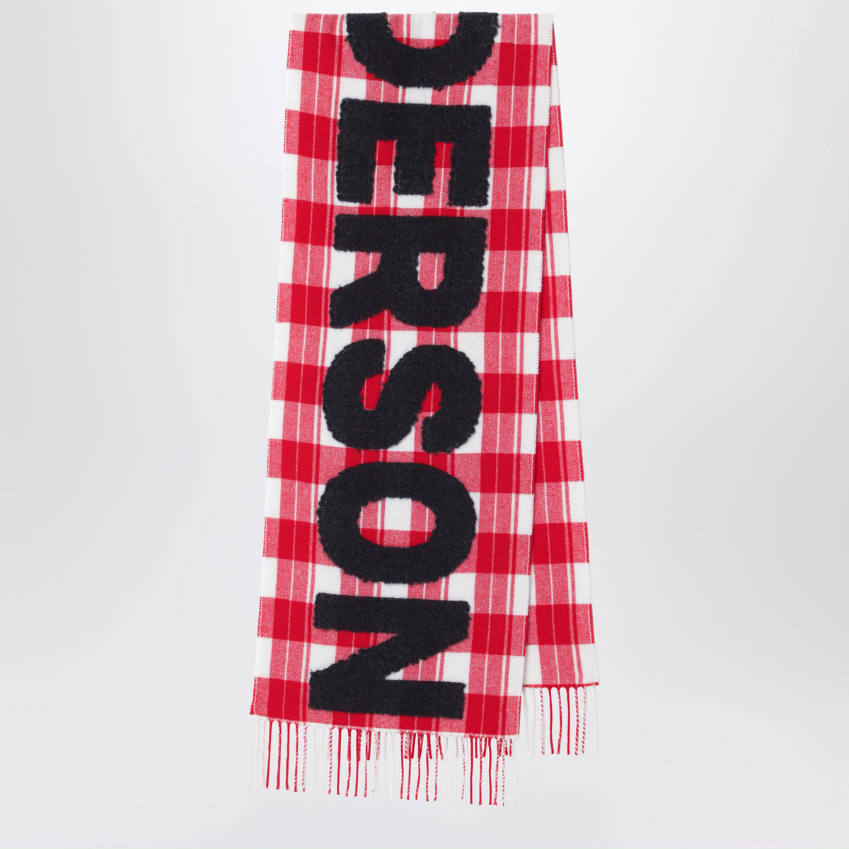 Écharpe motif tartan en mélange de laine avec maxi logo