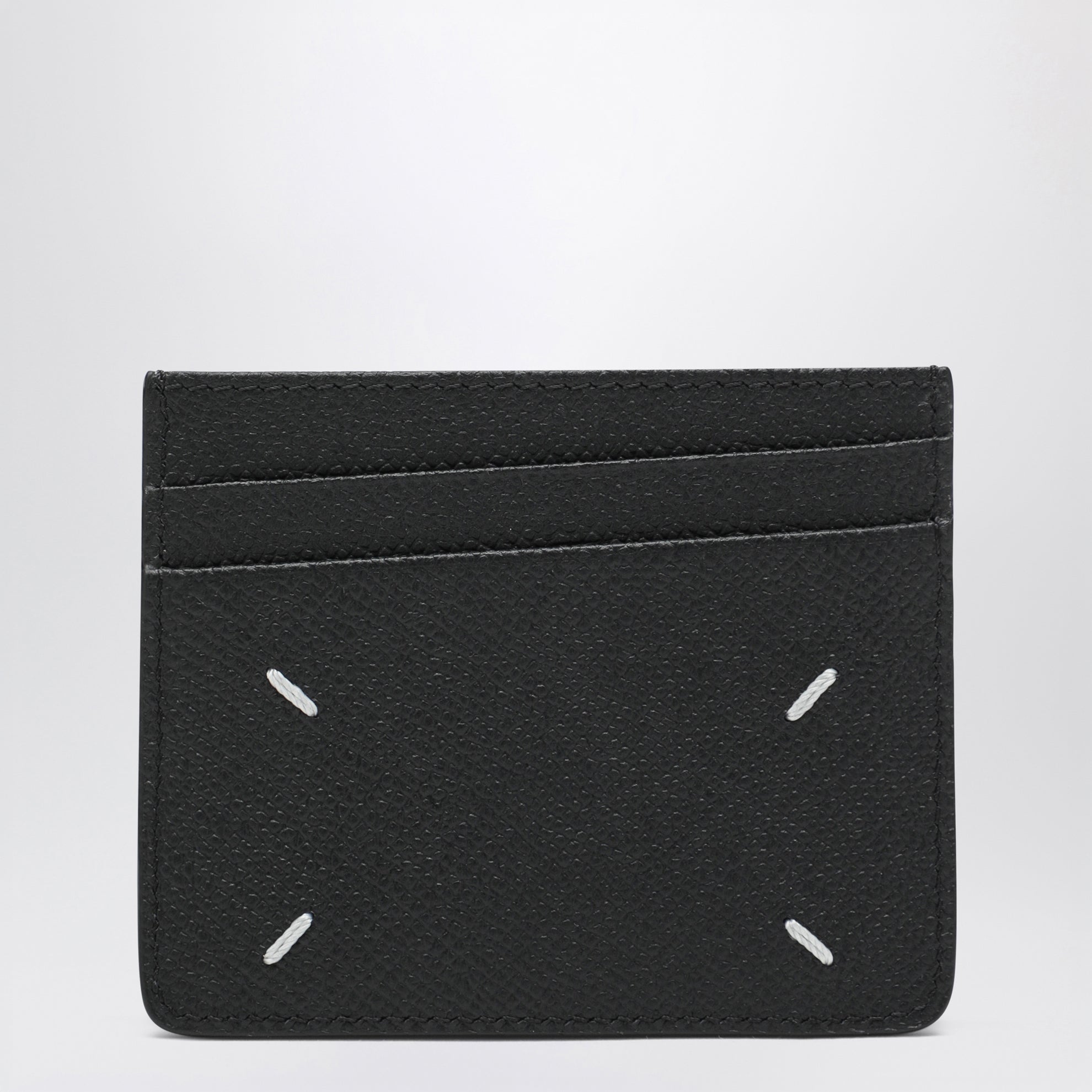 Portacarte Four Stitches in pelle di vitello nero
