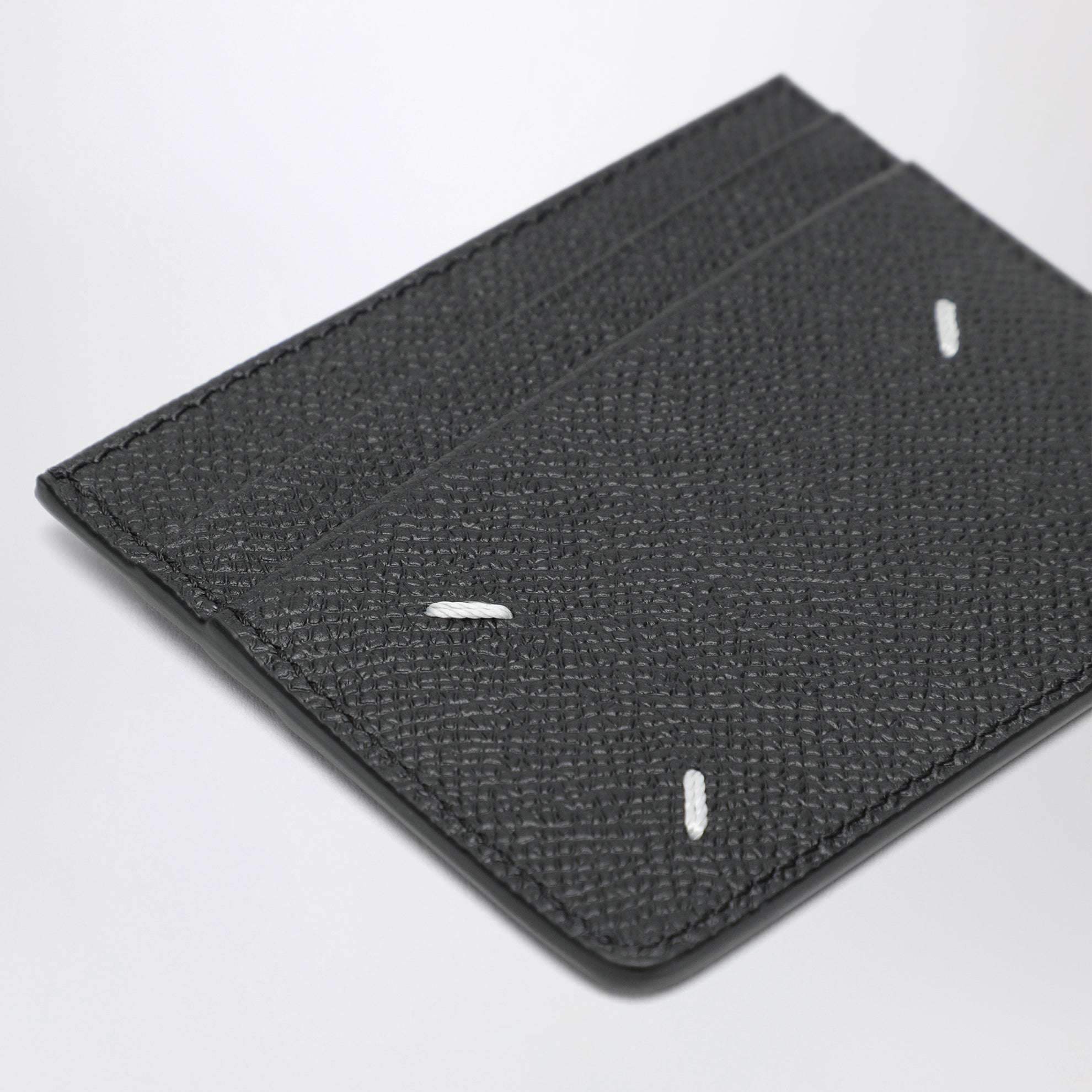 Portacarte Four Stitches in pelle di vitello nero