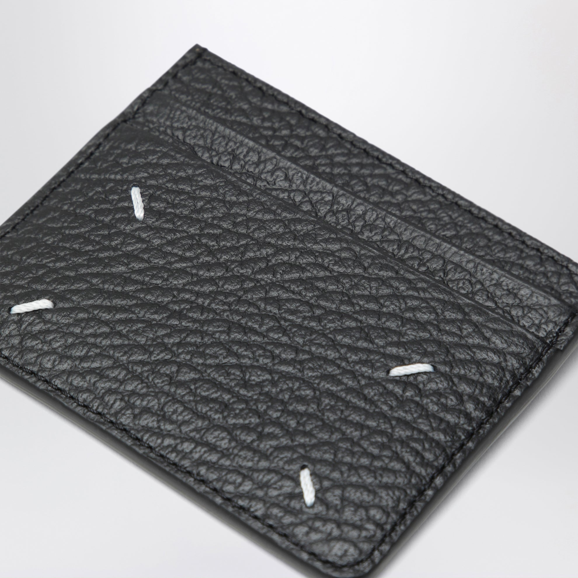 Portacarte Four Stitches nero in pelle di vitello