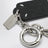 Double-label keychain in black grained calf leather