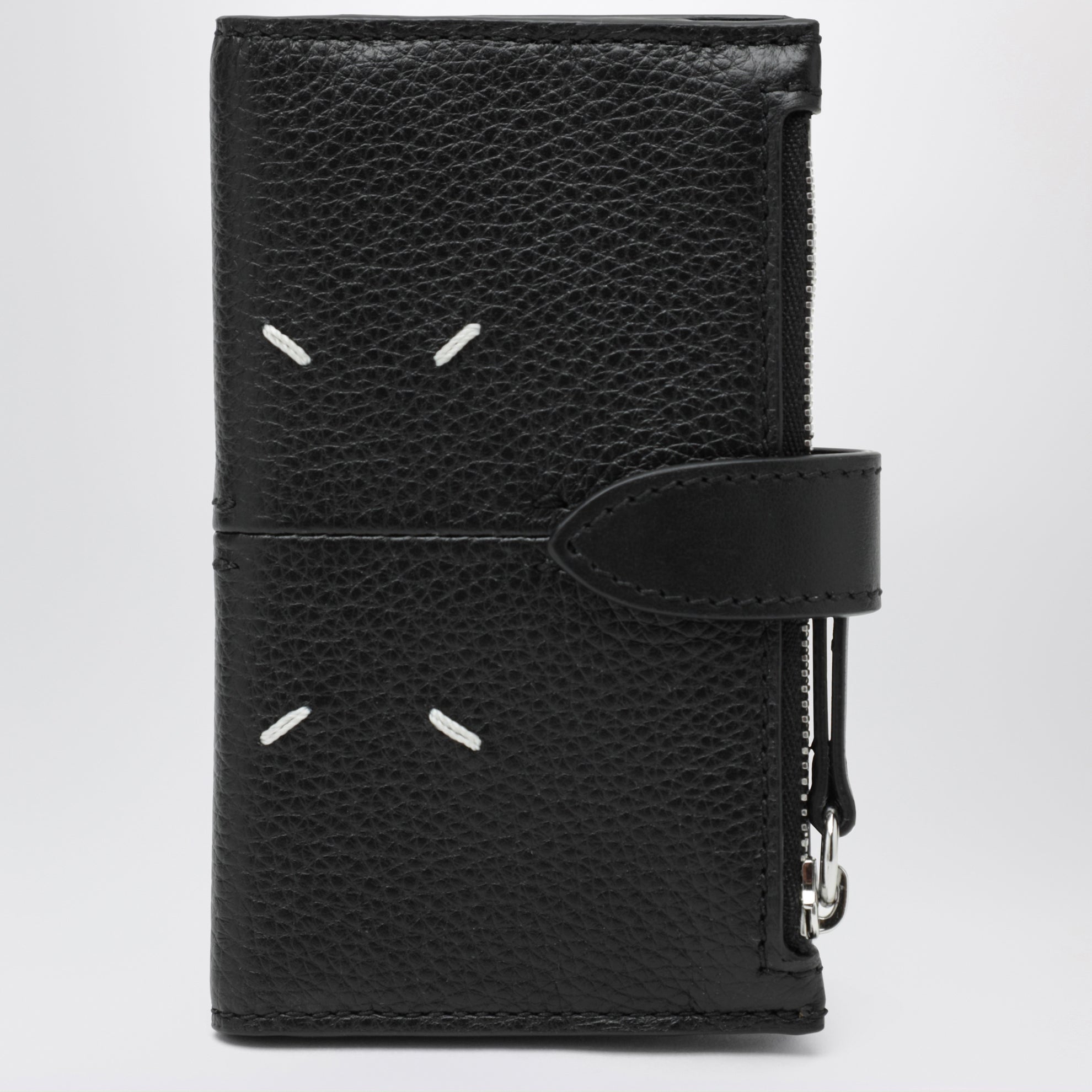 Black Leather Zip Card Holder with Coin Purse