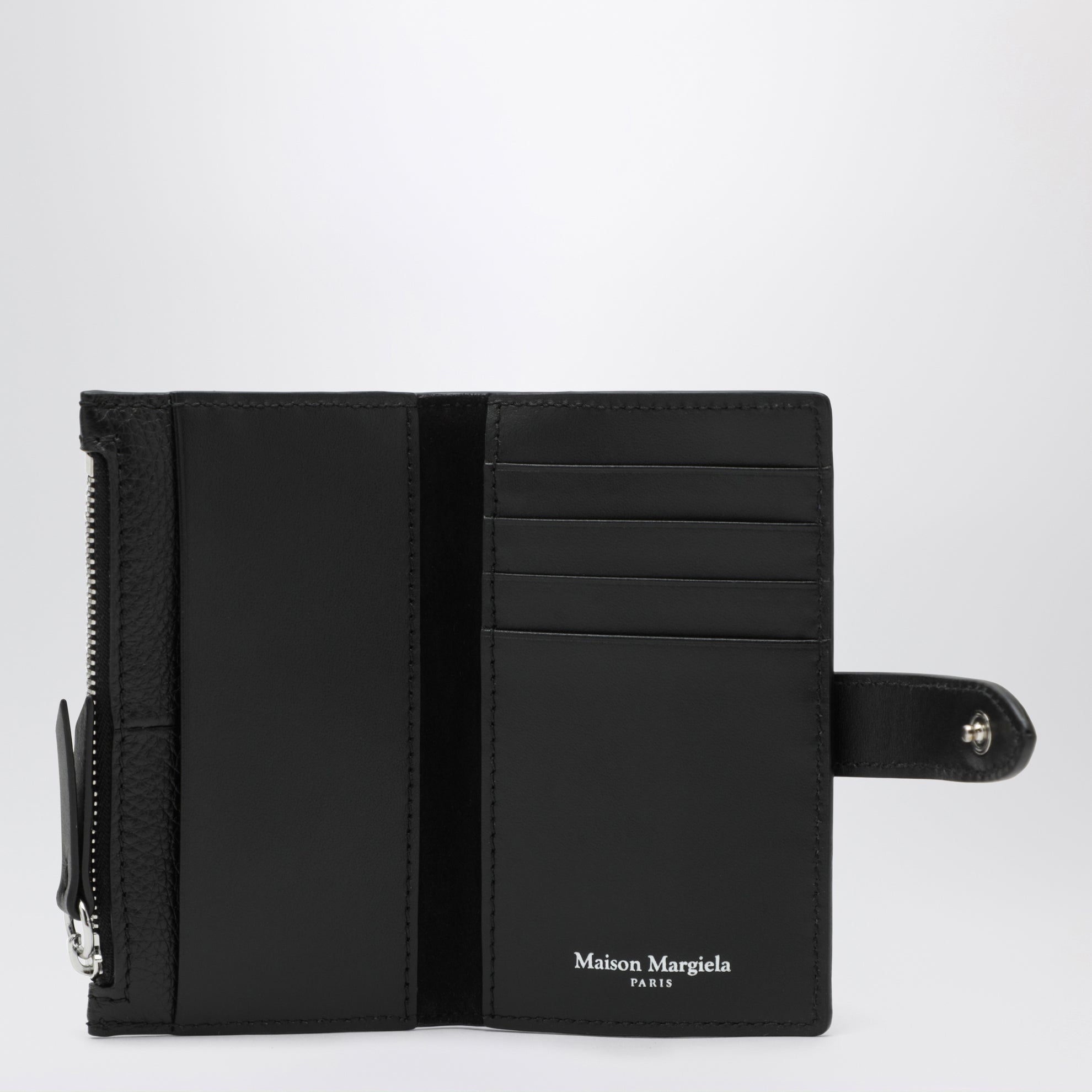 Black Leather Zip Card Holder with Coin Purse
