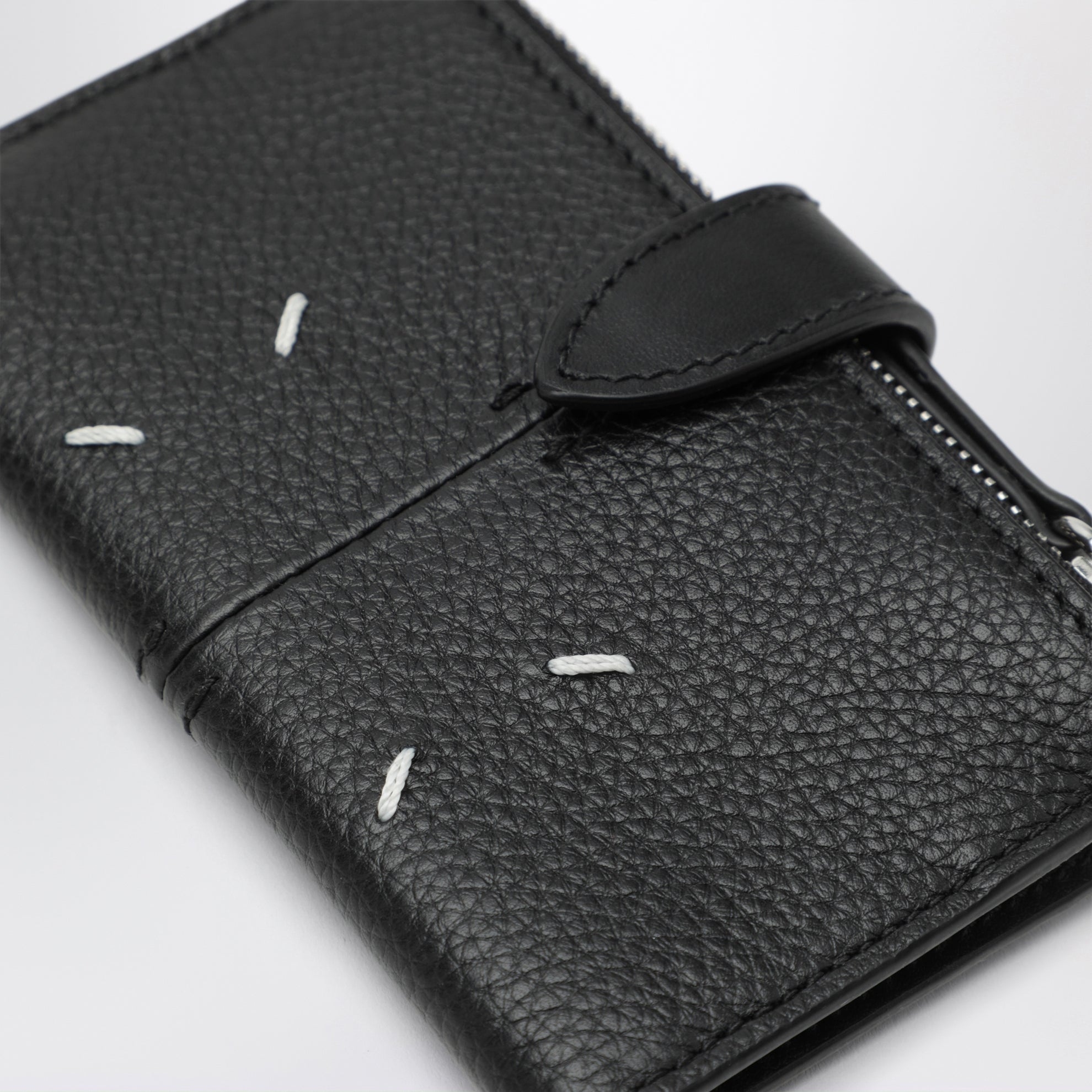 Black Leather Zip Card Holder with Coin Purse