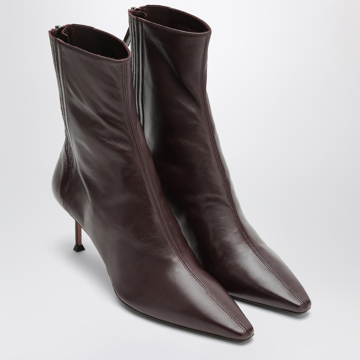 Dark burgundy leather ankle boots