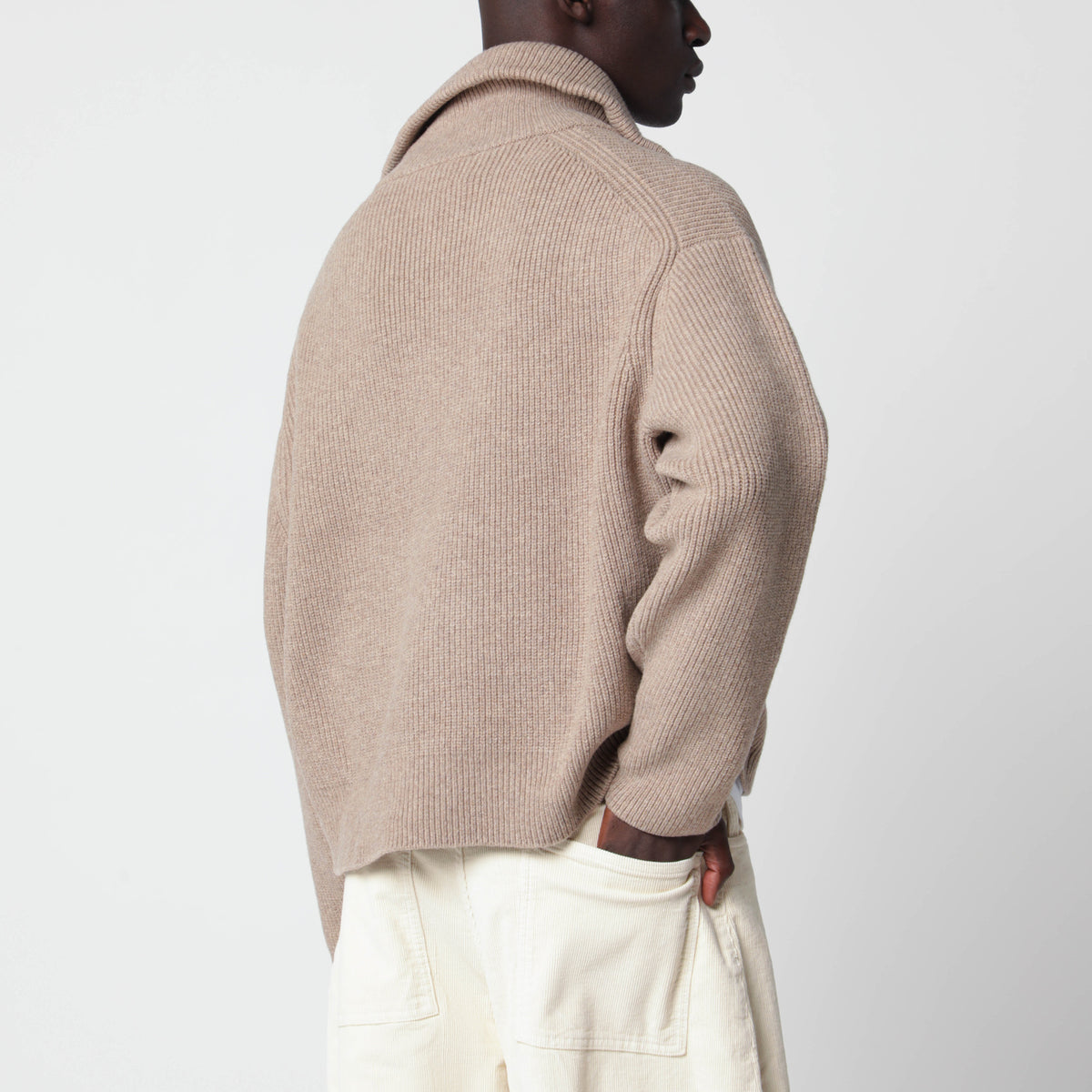 Beige Sandos zip-up cardigan in wool