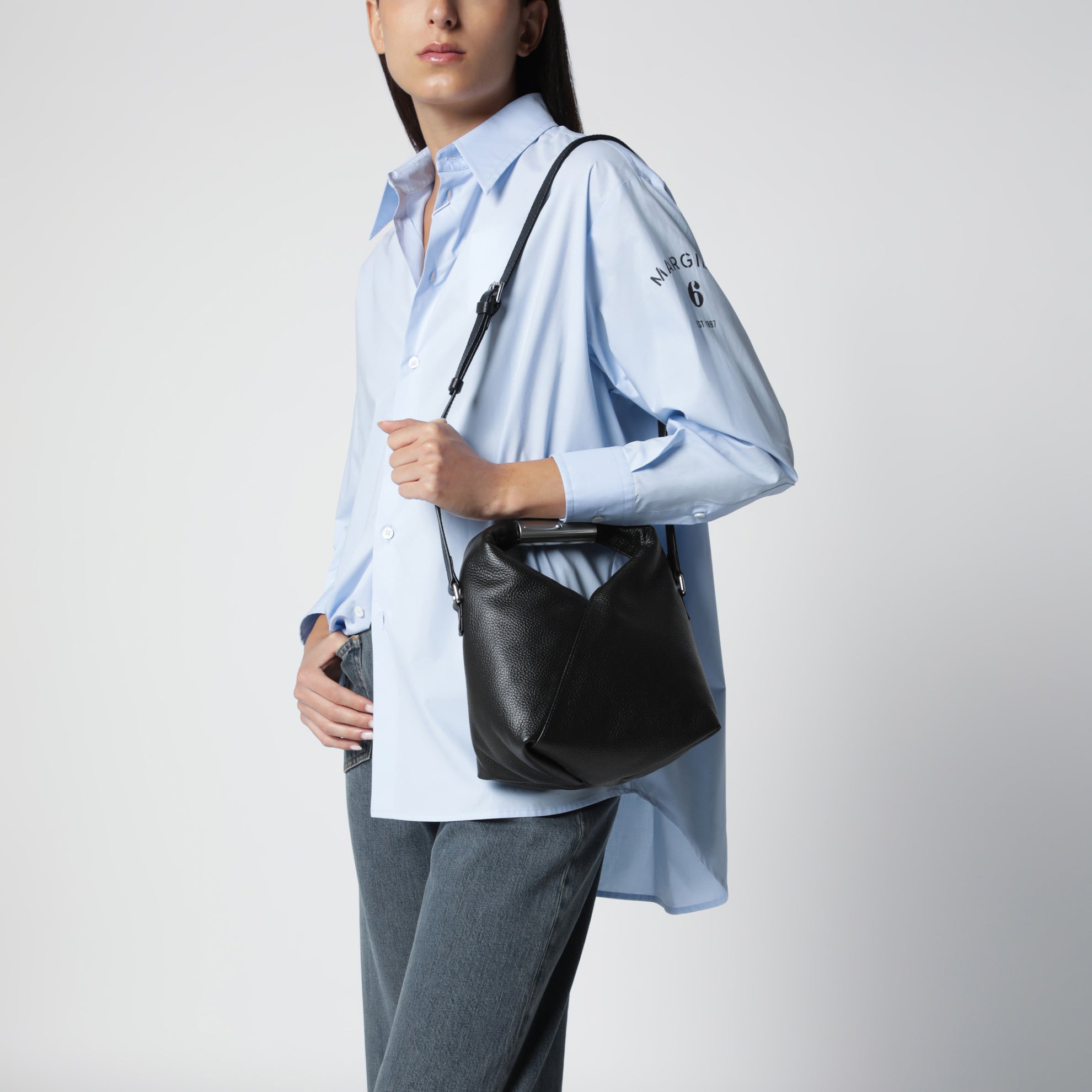 Japanese Bag Jewel Handle Classic in calf leather black