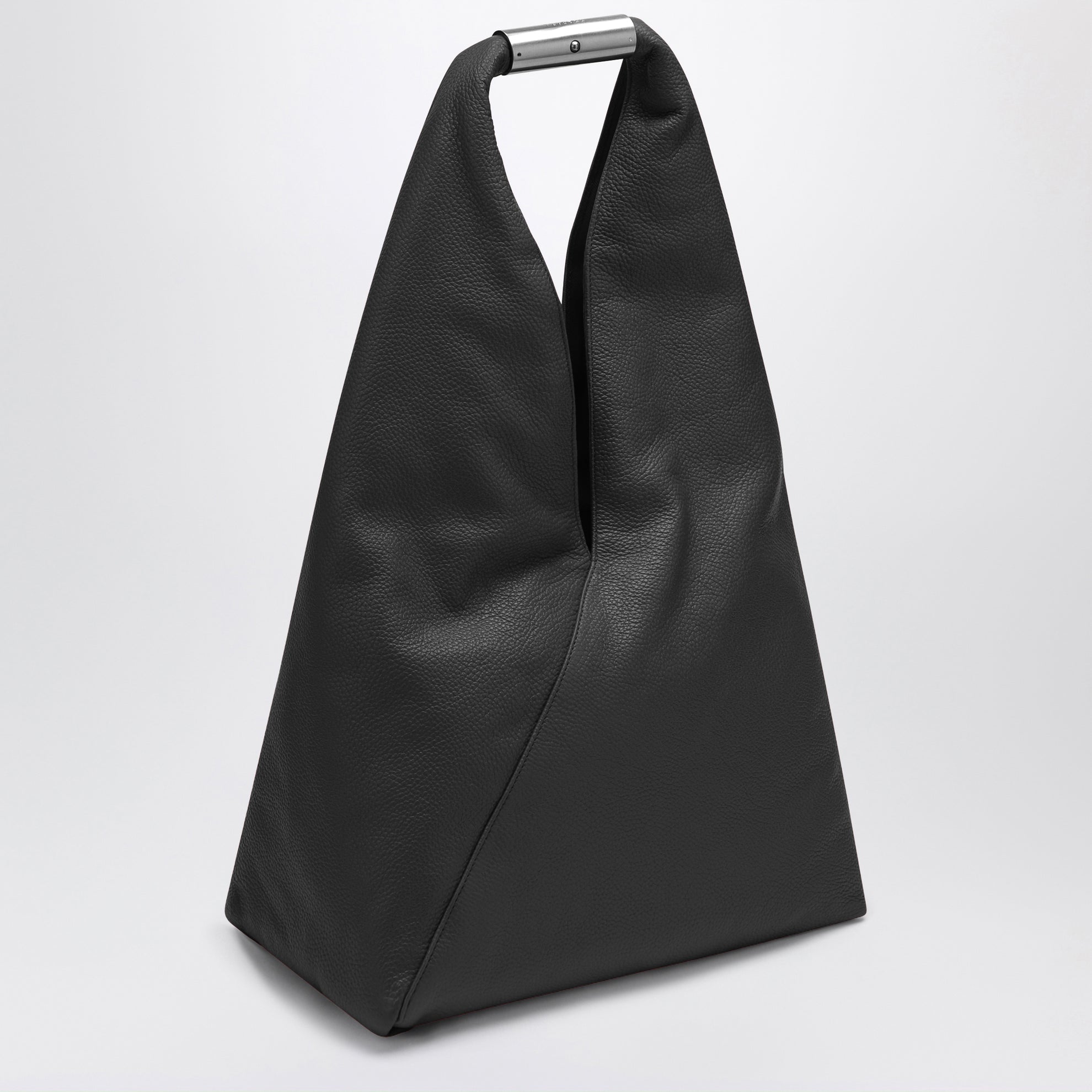 Große Japanese Bag mit Schmuckgriff aus schwarzem Leder