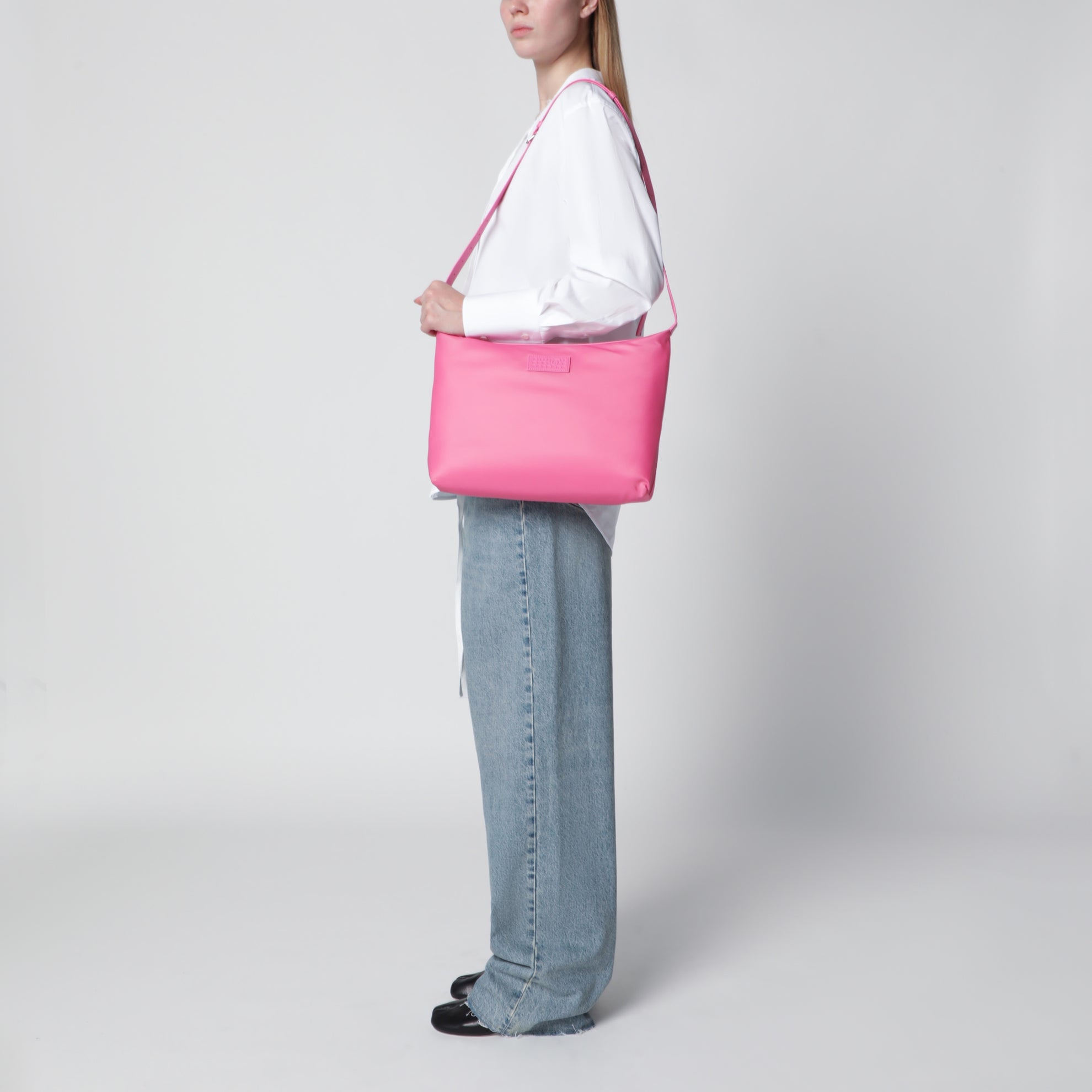 Borsa a tracolla Numeric in nylon rosa carminio