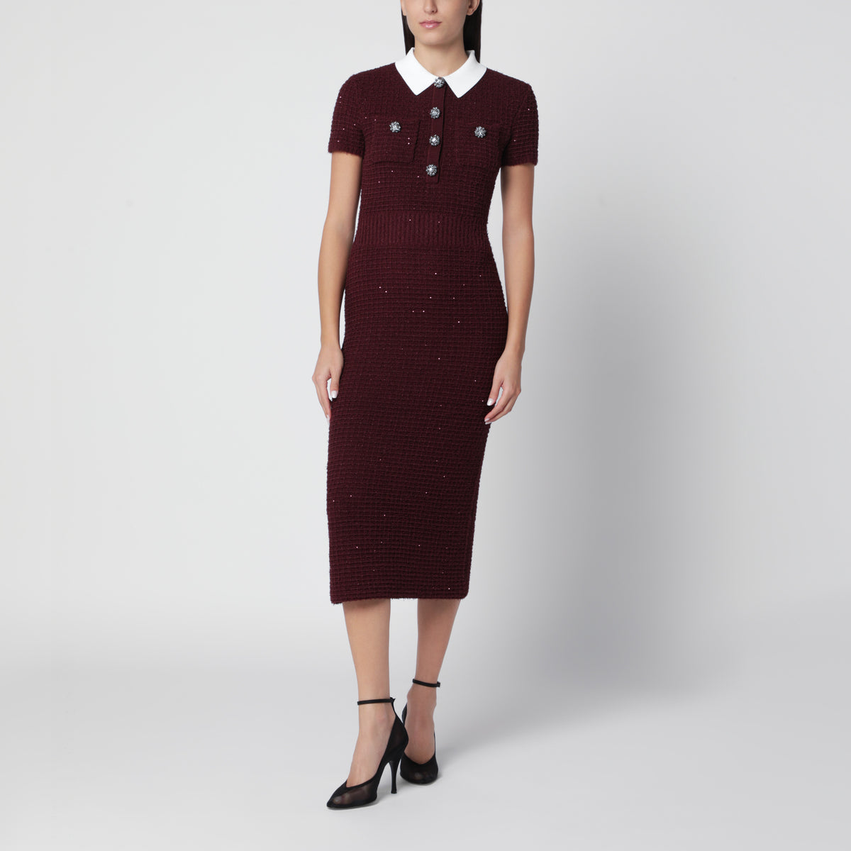Abito midi in maglia testurizzata bordeaux