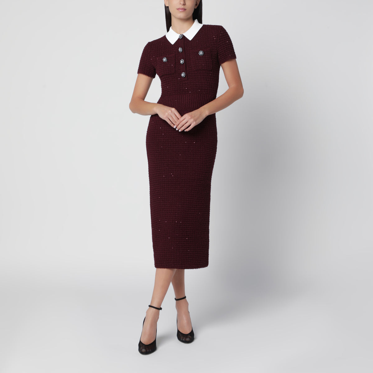 Abito midi in maglia testurizzata bordeaux
