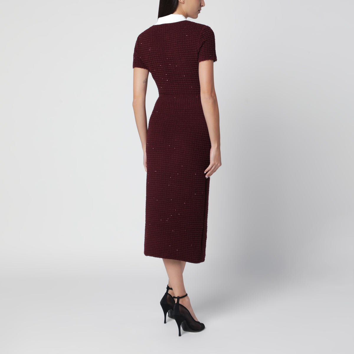 Abito midi in maglia testurizzata bordeaux