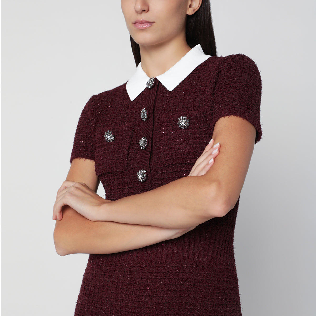 Abito midi in maglia testurizzata bordeaux