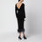 Black midi chenille knit dress with feather trim