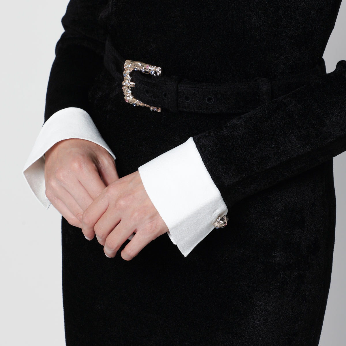 Black midi chenille knit dress with feather trim