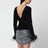 Schwarzes Chenille-Stricktop mit Federbesatz