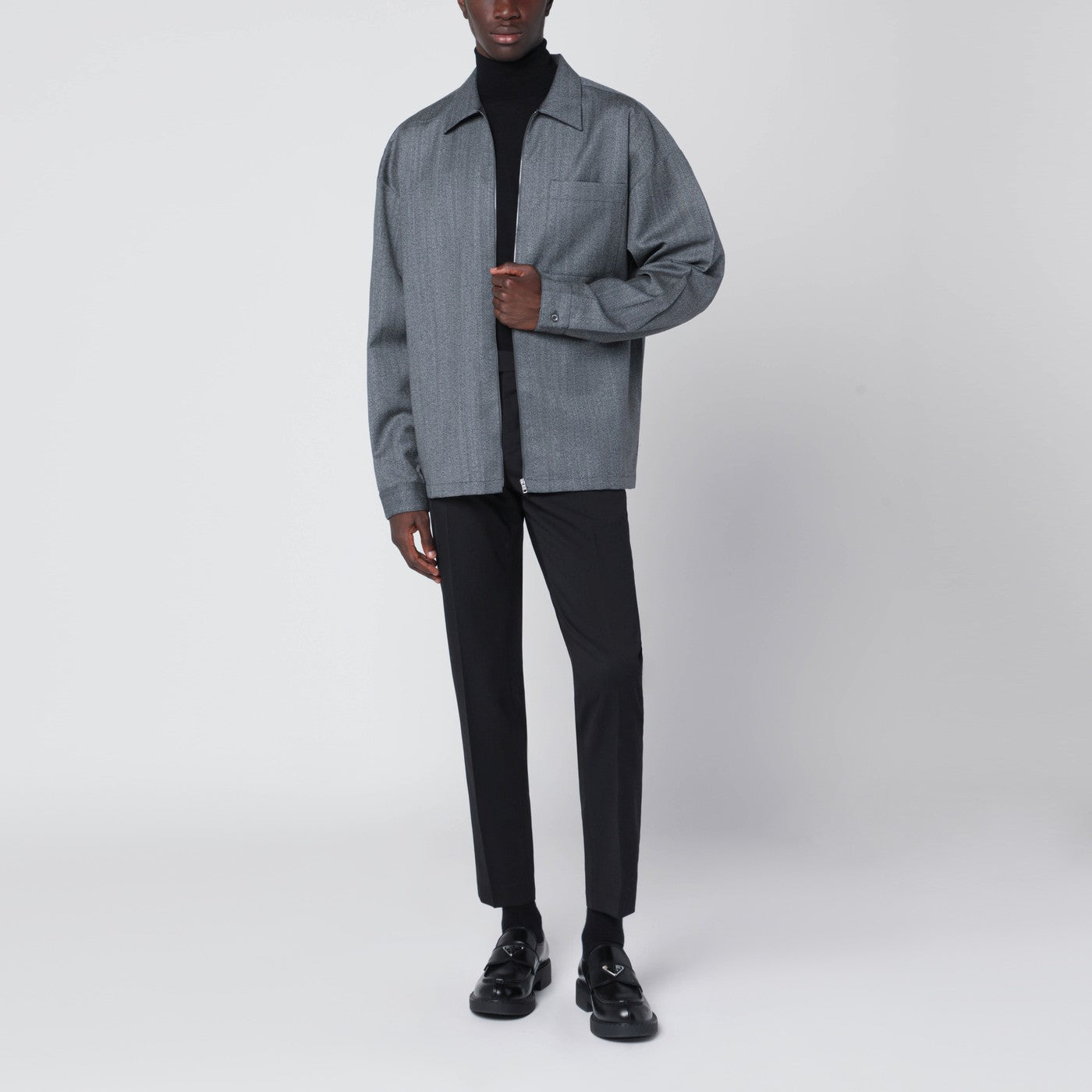 Gray wool overshirt with zip