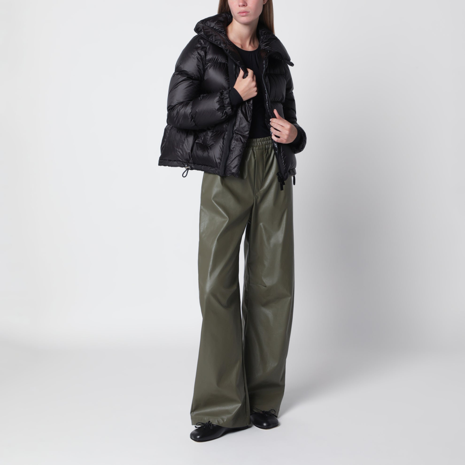 Black down jacket with asymmetrical zip