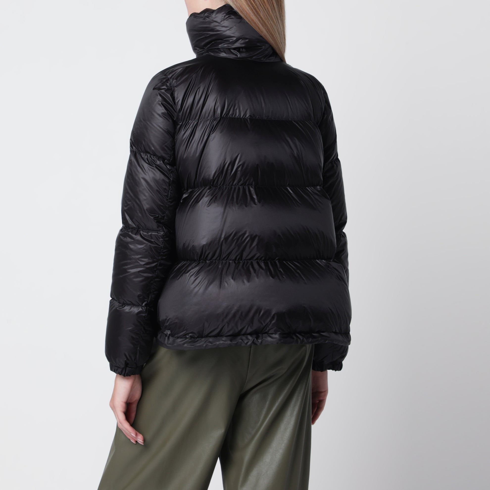 Black down jacket with asymmetrical zip