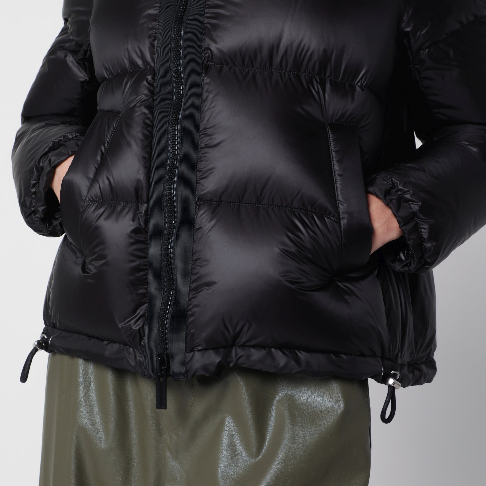 Black down jacket with asymmetrical zip
