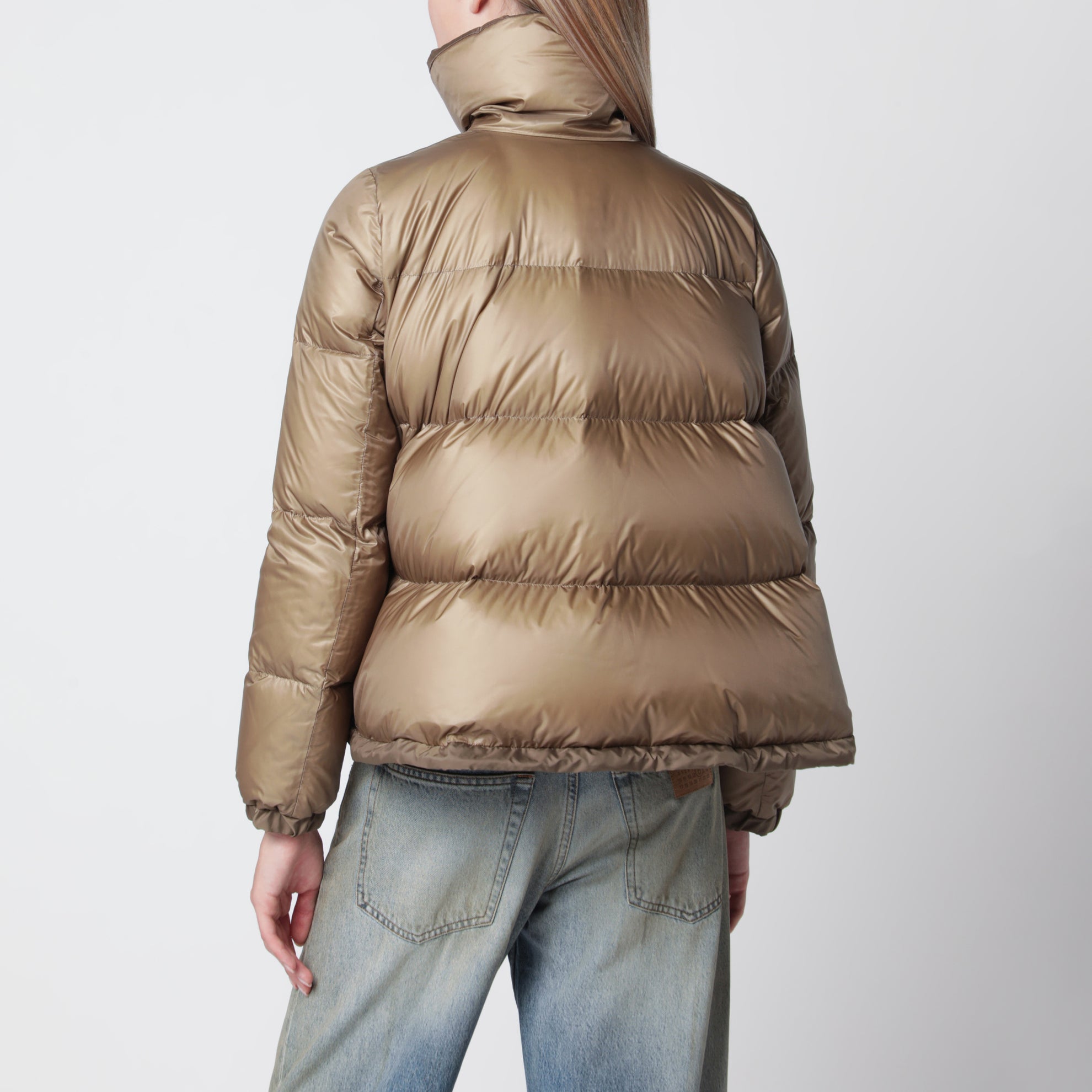 Beige down jacket with asymmetrical zip