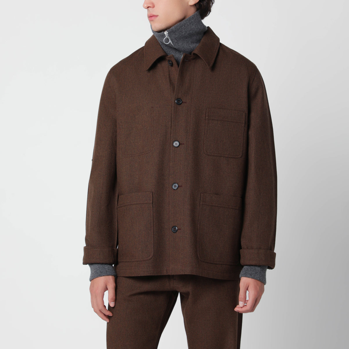 Ebenholzbraune Hemdjacke aus Schurwolle