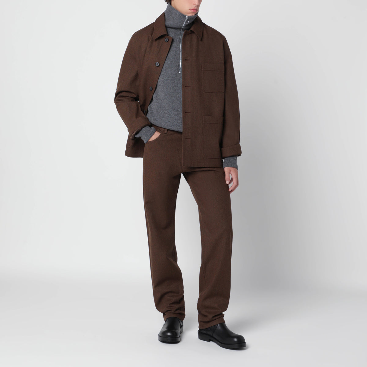 Ebenholzbraune Hemdjacke aus Schurwolle