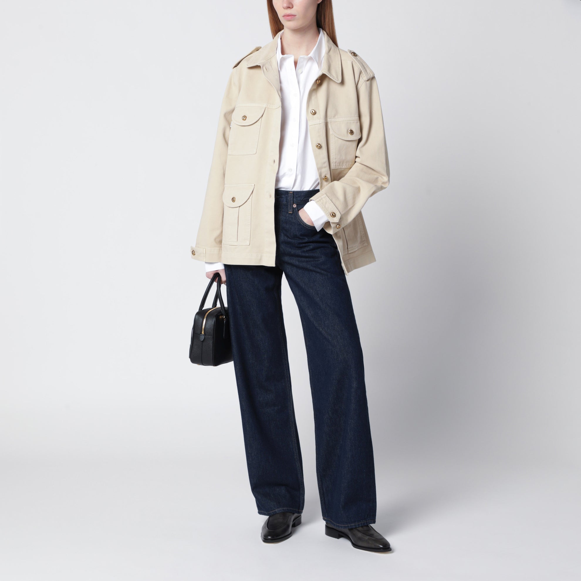 Safari-Jacke aus beigem Denim
