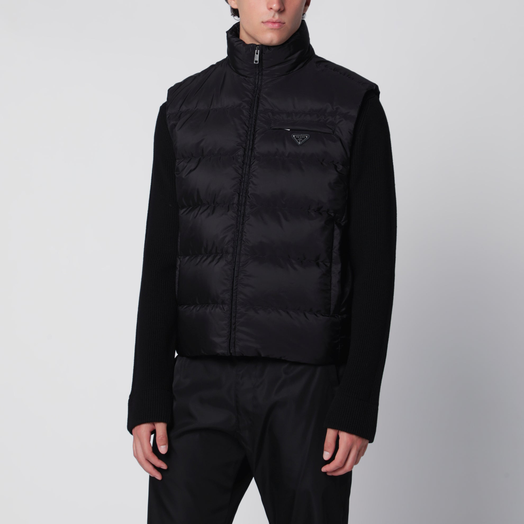 Black padded vest in Re-Nylon