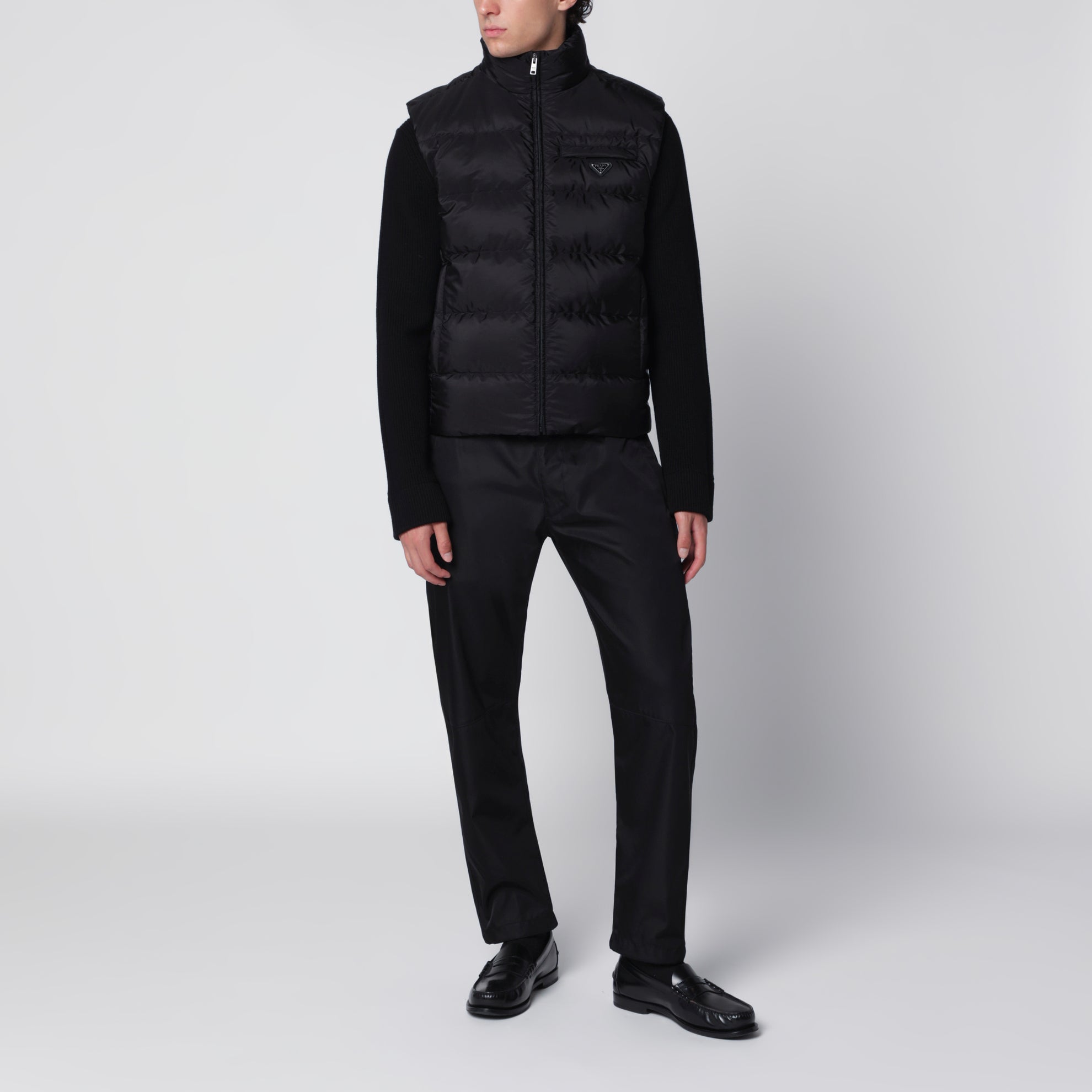 Black padded vest in Re-Nylon