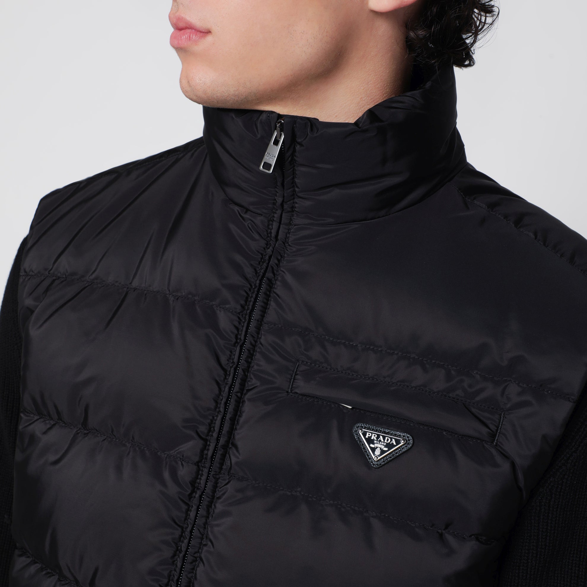 Black padded vest in Re-Nylon