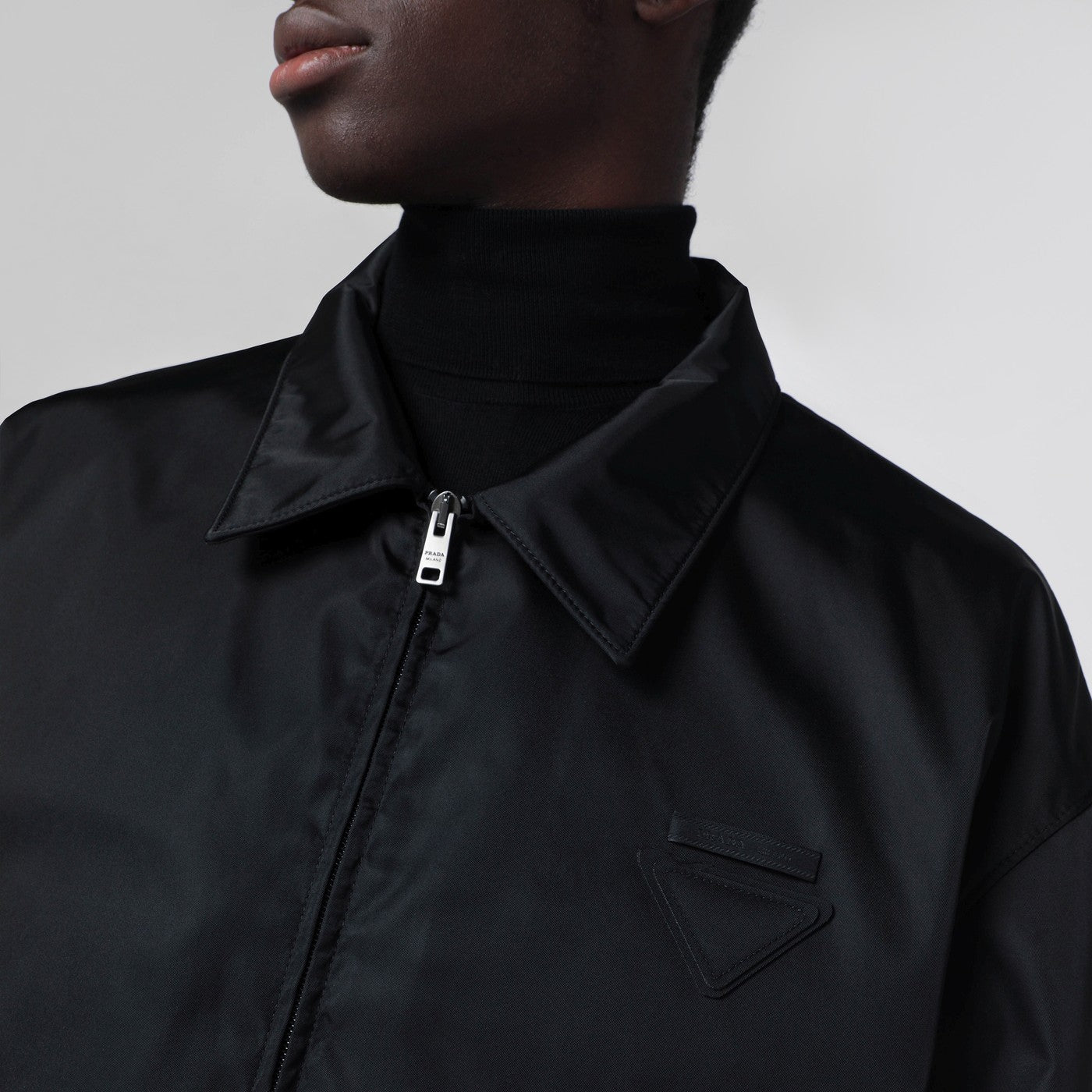 Prada Black jacket with zip in Re-Nylon | TheDoubleF