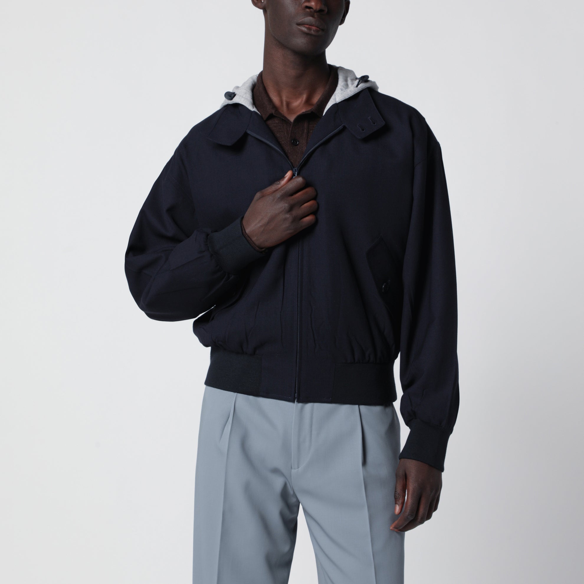 Navy wool hooded jacket