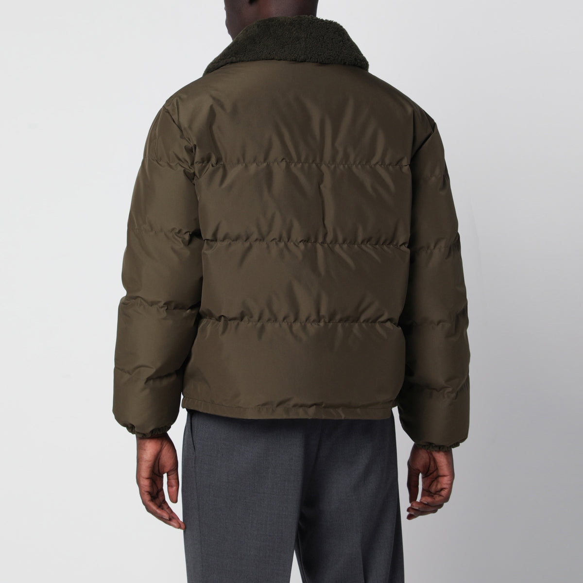 Forest green medium down jacket in technical fabric