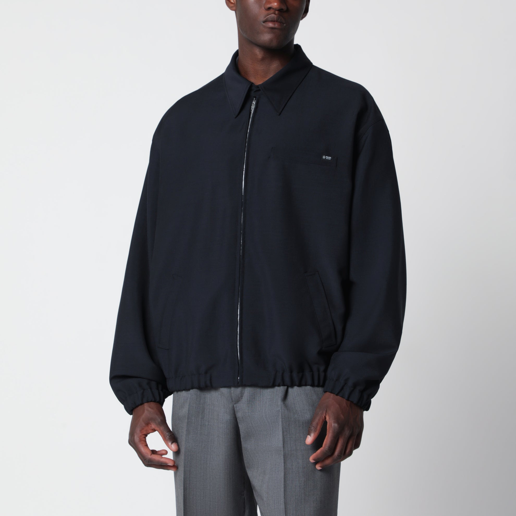 Blauer Blouson aus Woll- und Mohairmischgewebe
