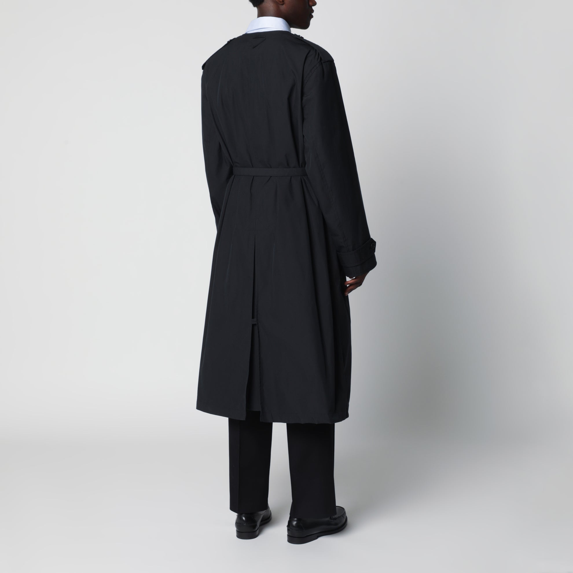 Black double-breasted cotton-blend trench coat