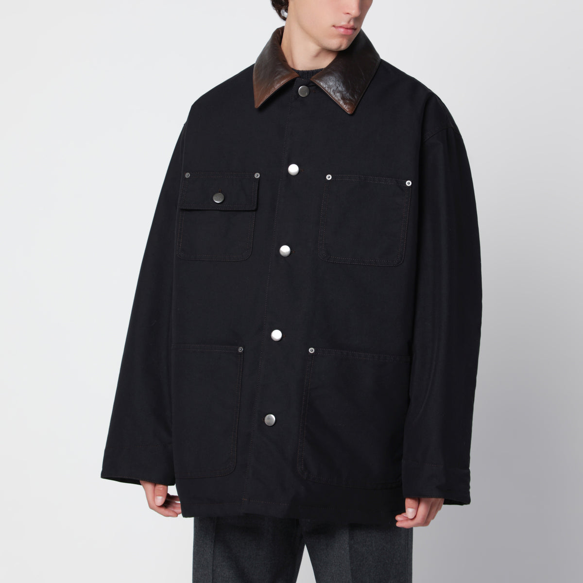 Doudoune mi-longue noire en coton technique