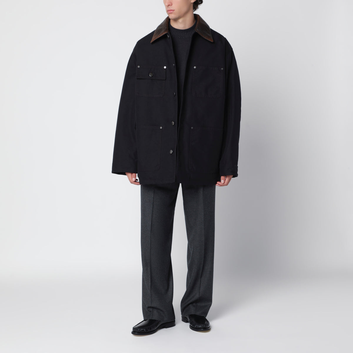 Doudoune mi-longue noire en coton technique