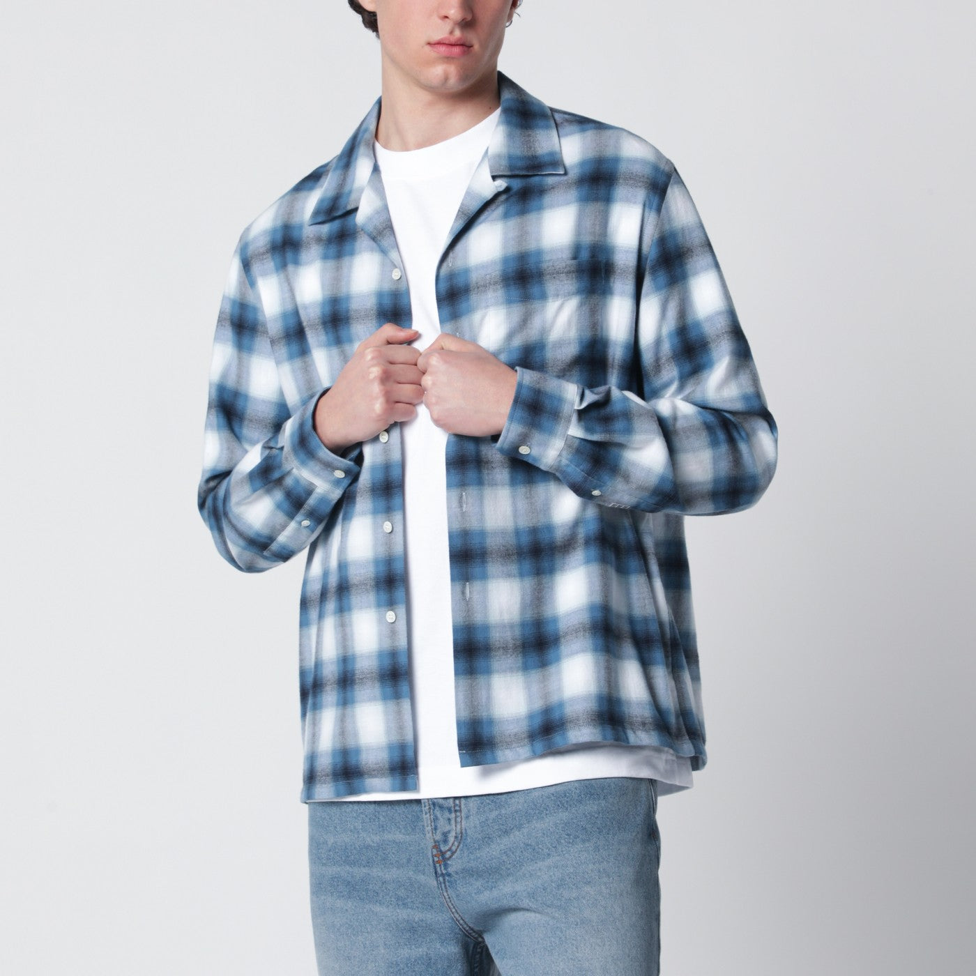 Blue gradient check shirt