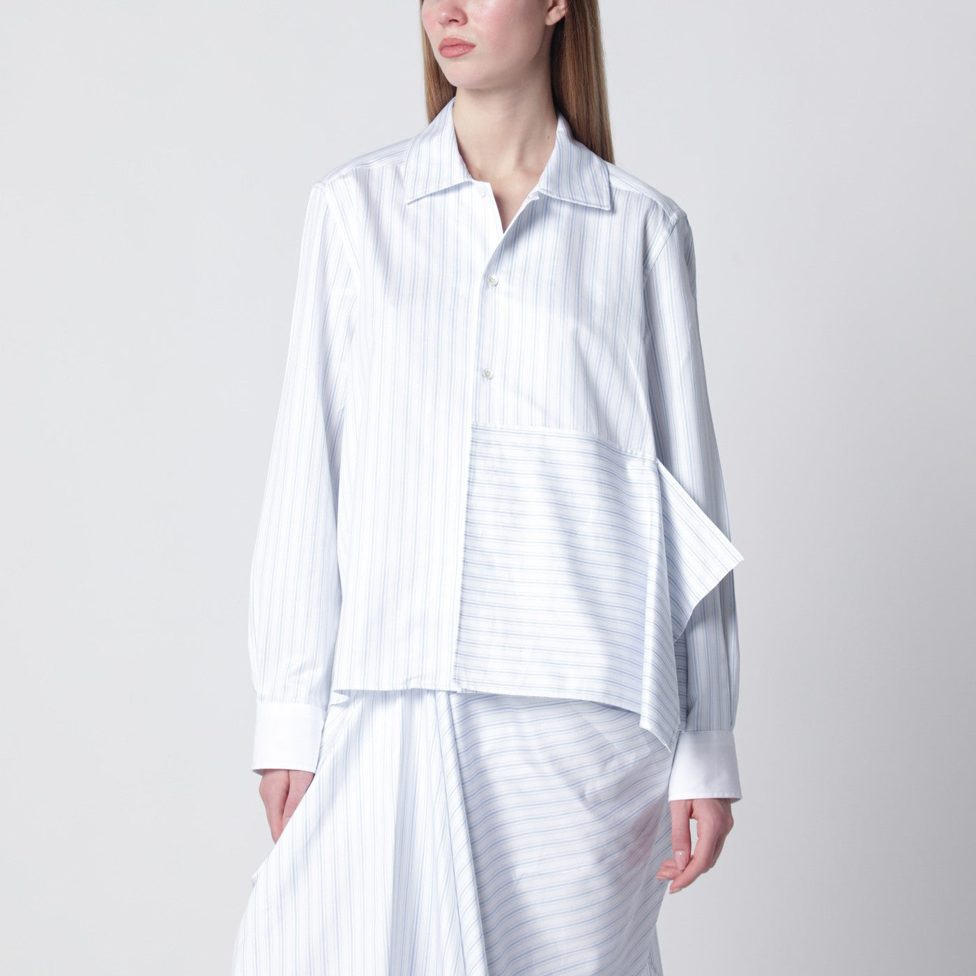 jw anderson シャツ JW Anderson White striped asymmetric draped shirt | TheDoubleF