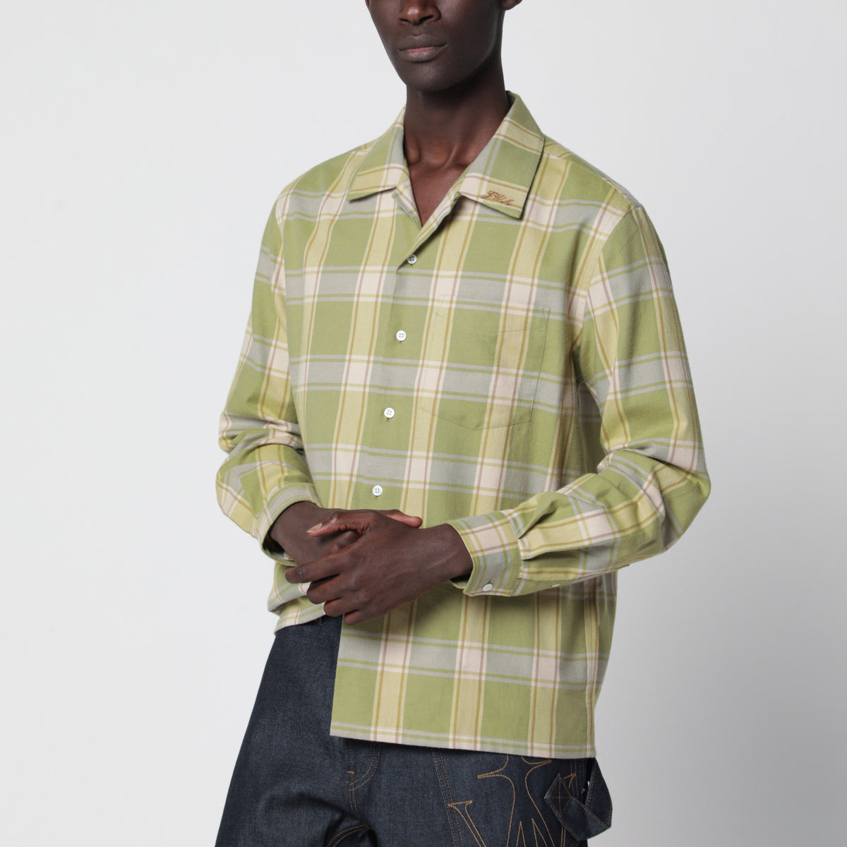 Camicia a quadri in flanella di cotone verde mela