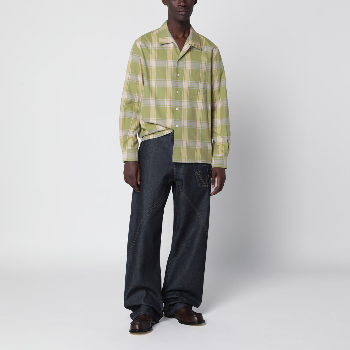 Camicia a quadri in flanella di cotone verde mela